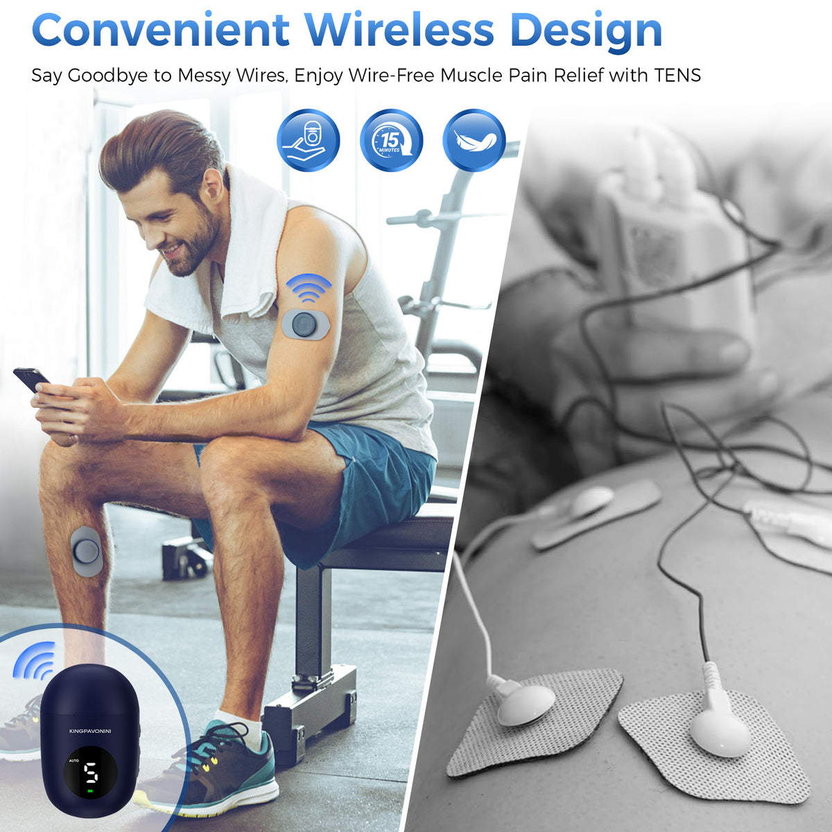 Tens Pacemaker KingPavonini® Wireless TENS Unit for Pain Relief (4 Pads)
