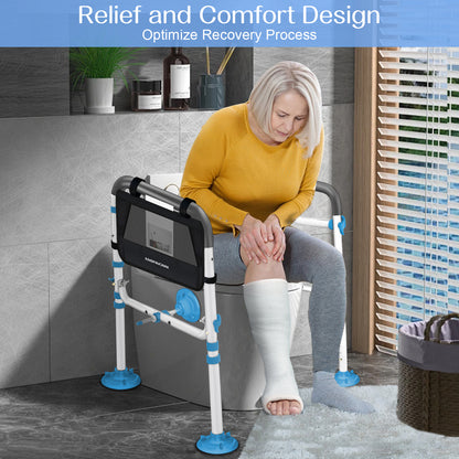 KingPavonini Toilet Safety Rail (350 LB) - Adjustable Foldable Toilet Safety Frame for Elderly and Disabled - Stand Alone Toilet Rails for Seniors with Storage Bag &amp; Paper Holder - Fits Most Toilets