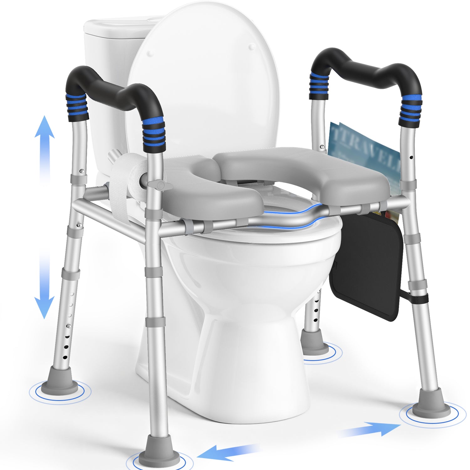 KingPavonini Raised Toilet Seat with Handles for Elderly, 500 lbs Capacity Adjustable Height &amp; Width, Toilet Seat Risers for Seniors, Handicap &amp; Pregnancy Bathroom Safety, Fits Any Toilet