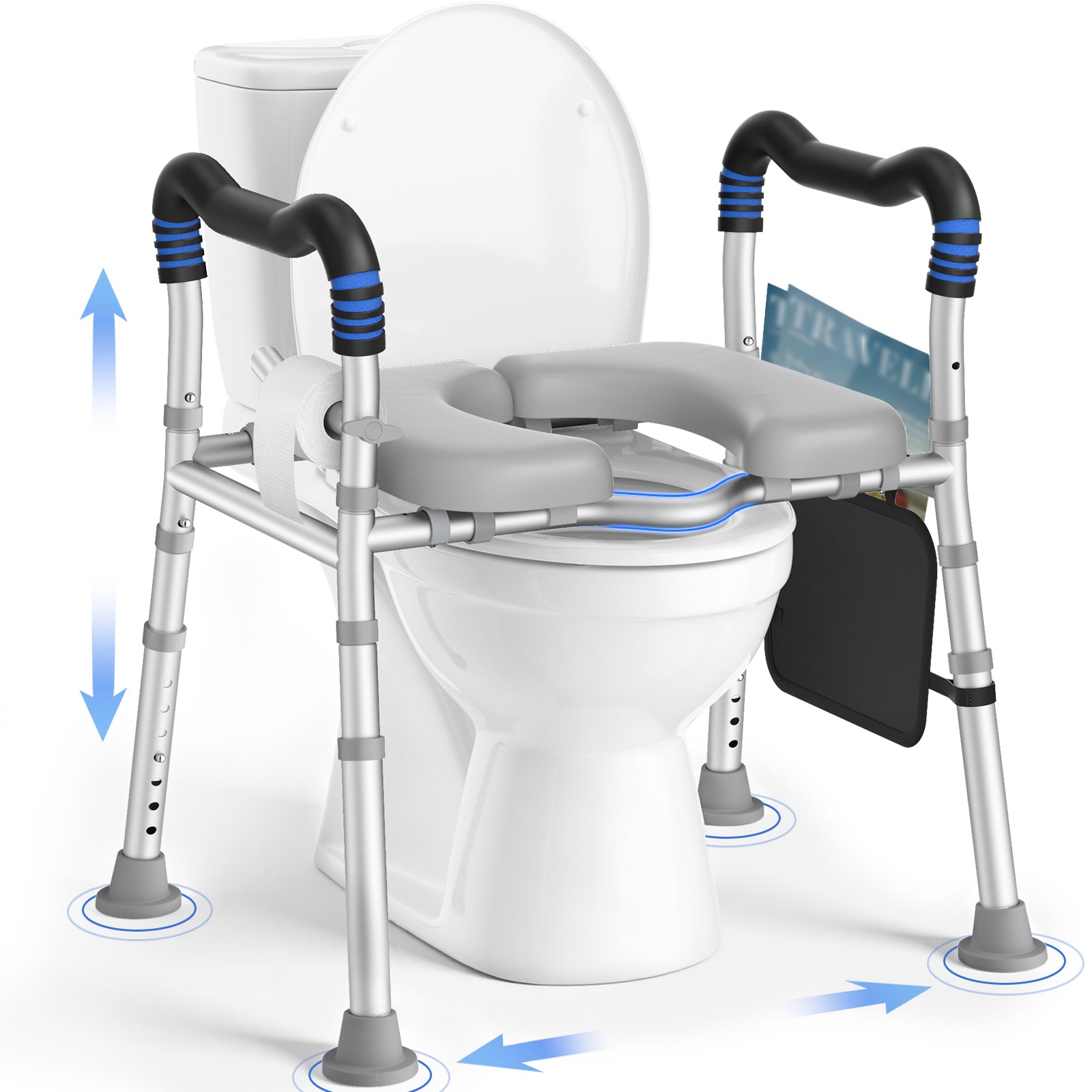KingPavonini Raised Toilet Seat with Handles for Elderly, 500 lbs Capacity Adjustable Height &amp; Width, Toilet Seat Risers for Seniors, Handicap &amp; Pregnancy Bathroom Safety, Fits Any Toilet