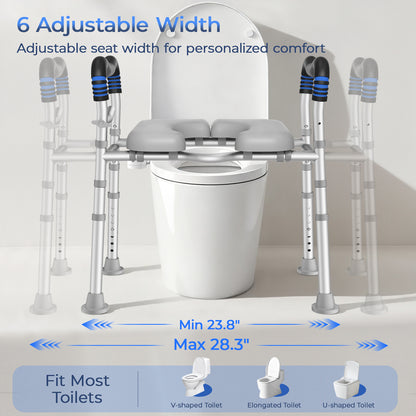 KingPavonini Raised Toilet Seat with Handles for Elderly, 500 lbs Capacity Adjustable Height &amp; Width, Toilet Seat Risers for Seniors, Handicap &amp; Pregnancy Bathroom Safety, Fits Any Toilet