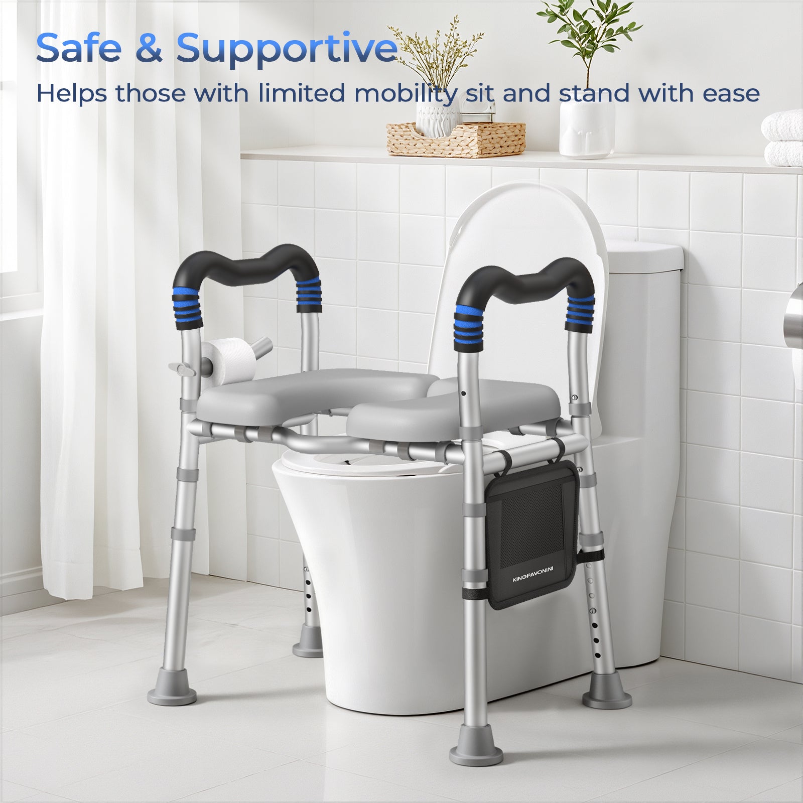 KingPavonini Raised Toilet Seat with Handles for Elderly, 500 lbs Capacity Adjustable Height &amp; Width, Toilet Seat Risers for Seniors, Handicap &amp; Pregnancy Bathroom Safety, Fits Any Toilet