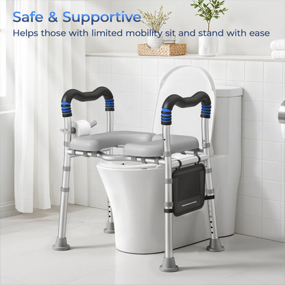 KingPavonini Raised Toilet Seat with Handles for Elderly, 500 lbs Capacity Adjustable Height &amp; Width, Toilet Seat Risers for Seniors, Handicap &amp; Pregnancy Bathroom Safety, Fits Any Toilet