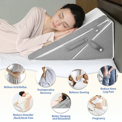 Bed Wedge Pillow for Sleeping, 7.5 &amp; 9 &amp; 11 &amp; 12 Inch Adjustable Memory Foam Triangle Wedge Pillow Post Surgery for Back, Legs and Knee Support, Acid Reflux, Gerd, Heartburn and Snoring