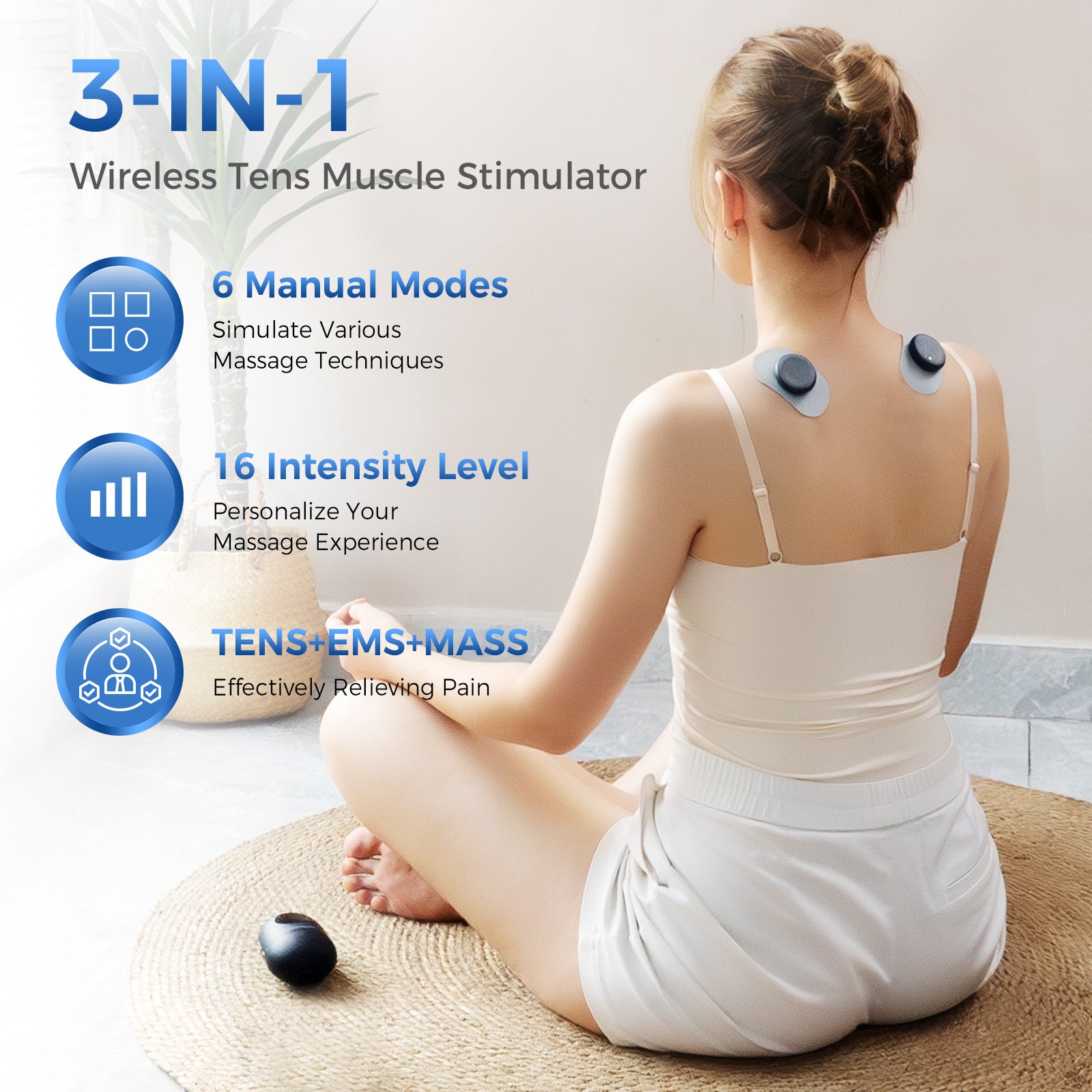 KingPavonini®  Wireless TENS Unit, Muscle Stimulator for Pain Relief, Portable Rechargable TENS EMS Machine, LED Screen, Remote, Dual Channel 6 Modes 16 Intensity Massager, Charging Case (4 Pads)