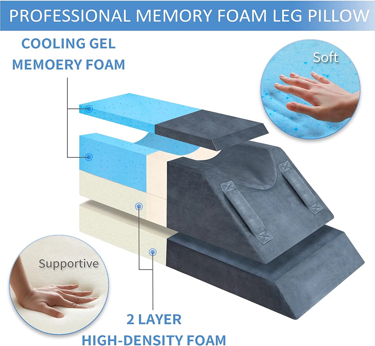 WAJ Leg Elevation Pillow Cooling Gel Memory Foam Top and High-Density Leg  Rest E