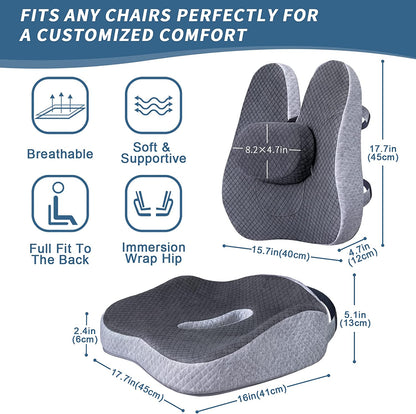 KingPavonini® Memory Foam Seat Cushion &amp; Lumbar Support Pillow