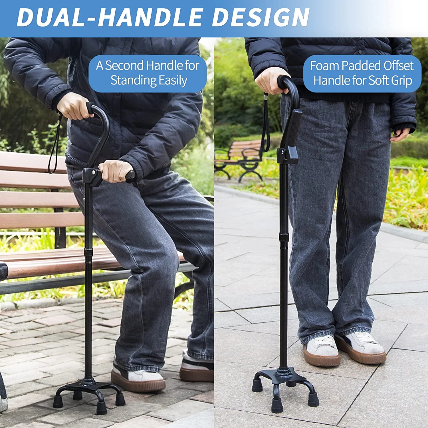 LED Quad Cane for Balance, Knee Injuries Portable, Lightweight Walking Aid  US